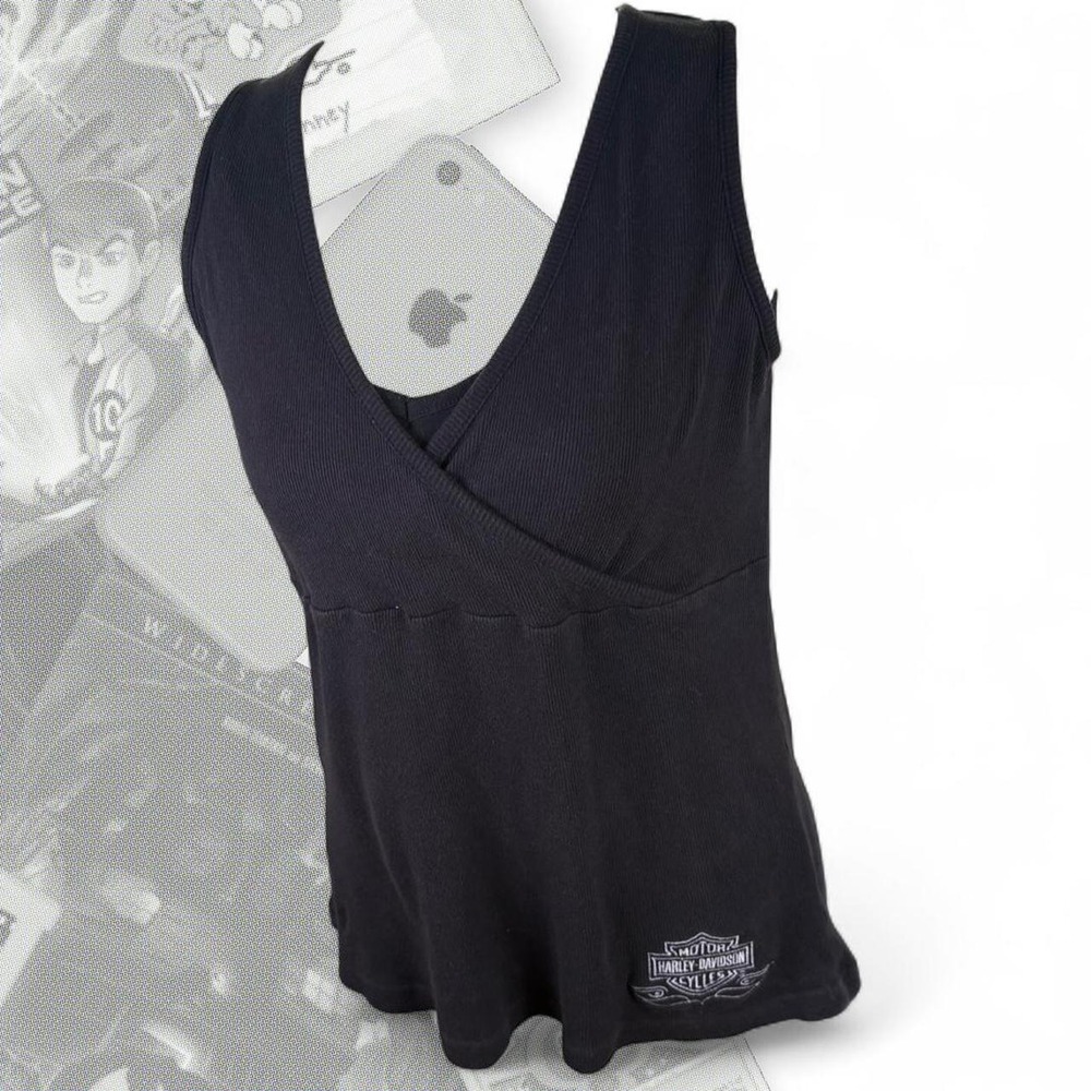 Vintage Y2K Black Harley Davidson Sleeveless V Neck Cami Top